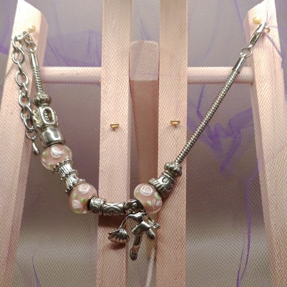 Chic Silver and Pink Beaded Bracelet